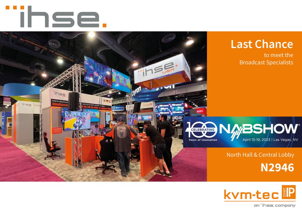 #NABShow: Last chance to meet the broadcast specialists. Visit our booth N2946 and discover all the KVM solutions!

#NAB2023 #LasVegas #ConventionCenter #KVM #Broadcast #esports #IHSEUSA #IHSE #kvmtec #Draco