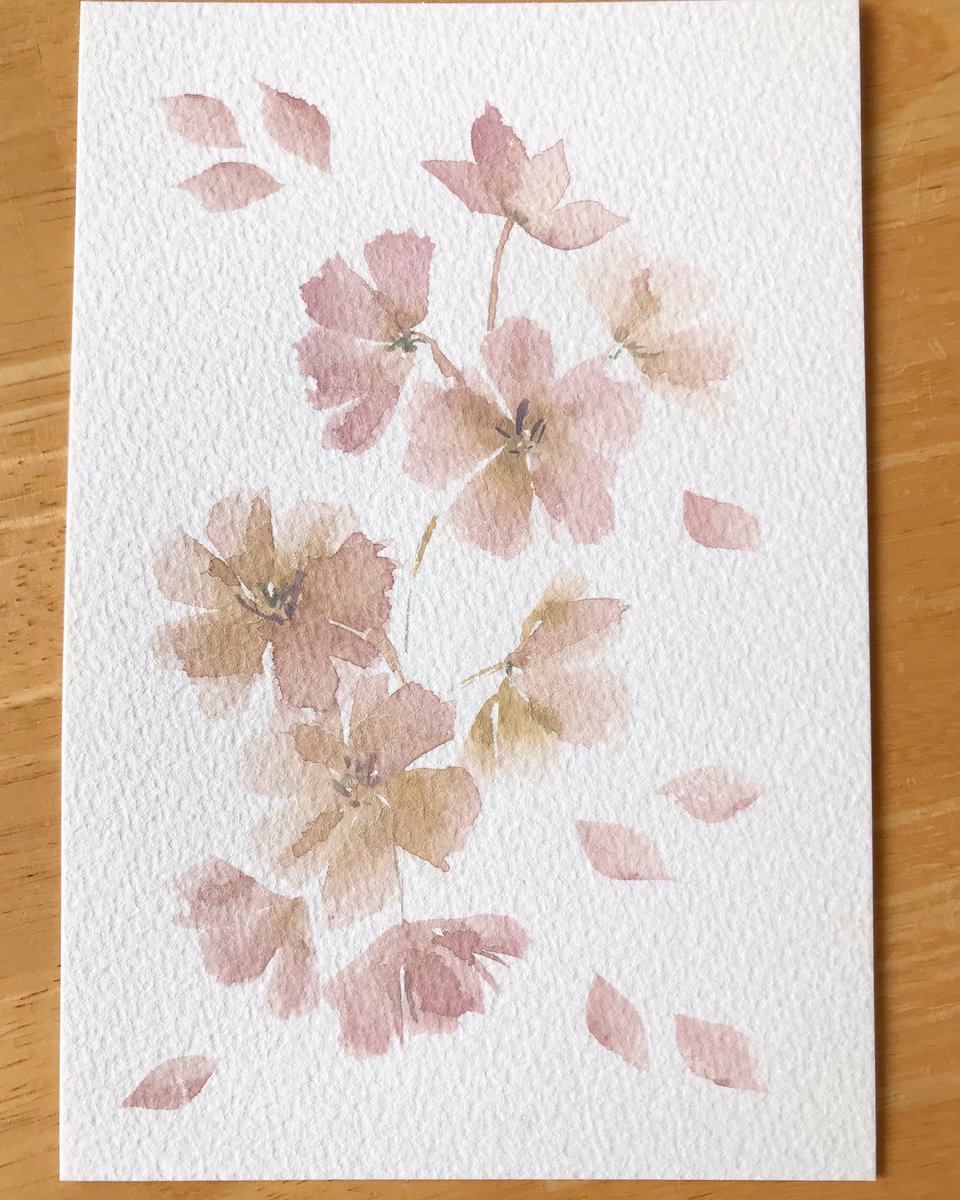 illustgemarica's tweet photo. 散る時の桜も綺麗ですよね。
絵墨淡の色合いがその儚さによく合って描いててキュンとしました。
#墨運堂　#絵墨 https://t.co/Uiu7CLegn1