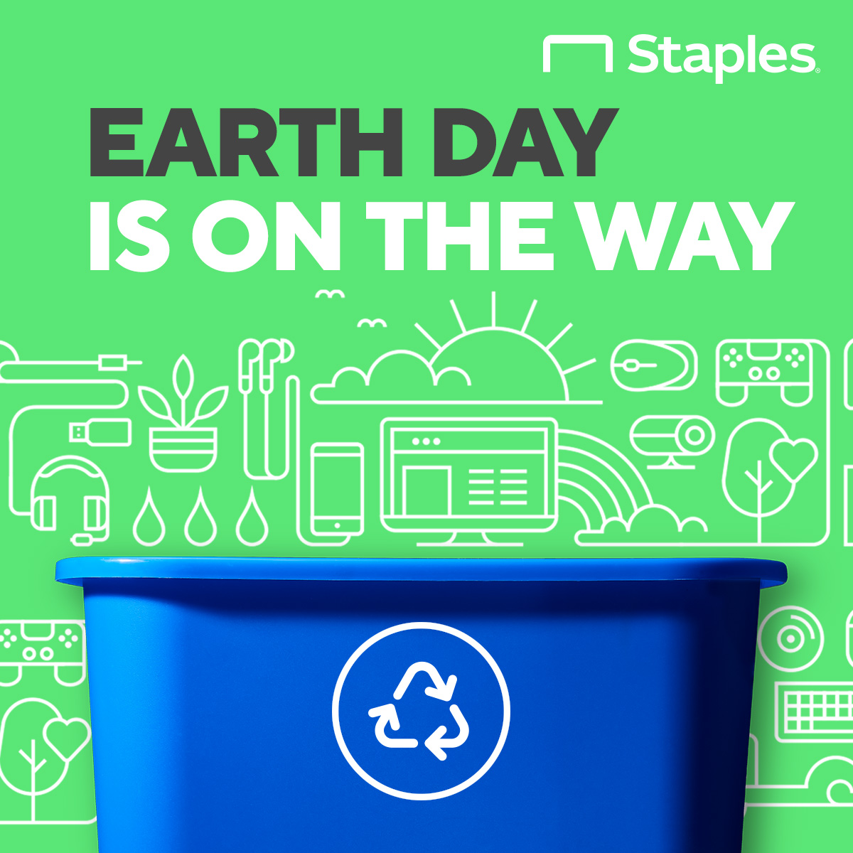 StaplesStores's tweet photo. Did you know #StaplesRecycles — and that goes double for #EarthDay 📷📷 So gather your unwanted clutter and recycle it all for free at your local Staples store this Saturday, April 22. See what we recycle: https://t.co/zkHIxnJKHj https://t.co/f85GwY4OeF