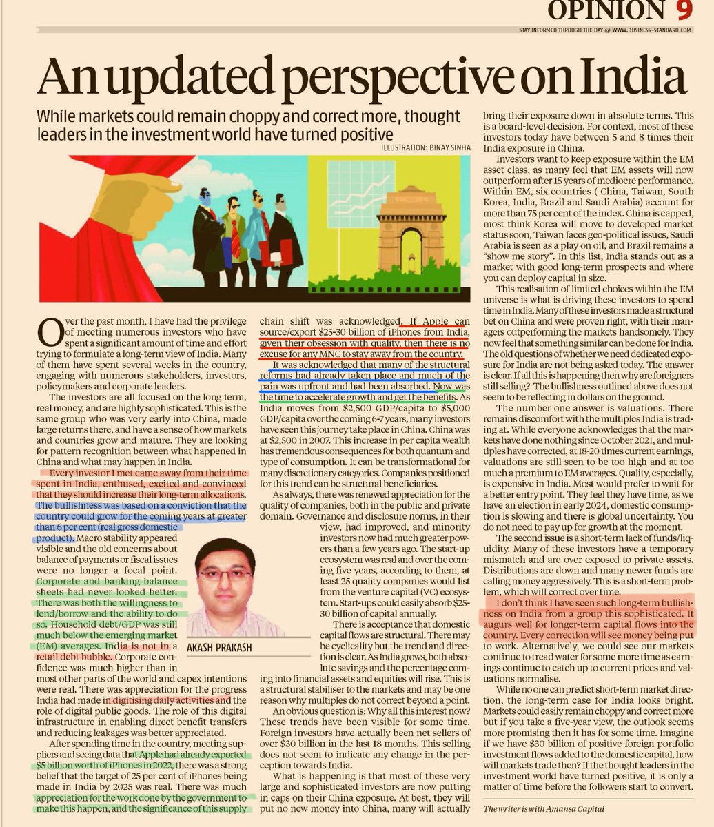 theMihirV's tweet photo. “ I don't think I have seen such long-term bullishness on India from a group (global investors) this sophisticated. It augurs well for longer-term capital flows into the country. Every correction will see money being put to work (flows to India) ” 

- Akash Prakash of Amansa Capital