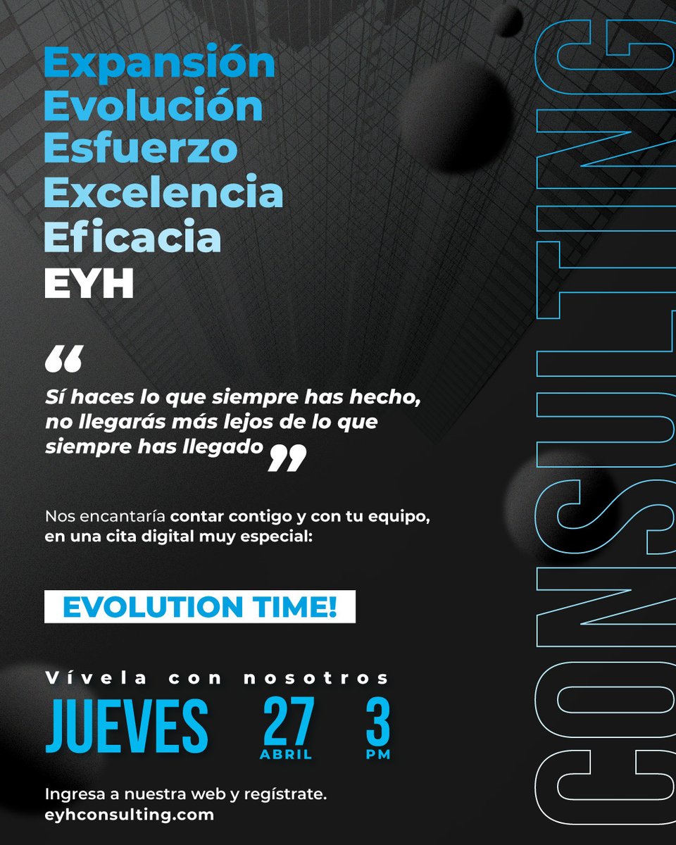 ¡EVOLUTION TIME!

Coméntanos 💯 si estás interesado en empezar hacer cambios !!

Agrega el recordatorio, conéctate y vive una nueva experiencia!

#eyh #cambios #evolucion #crecimiento #consultoriaorganizacional