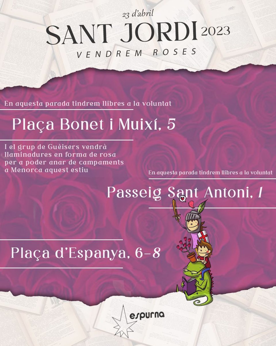 Això podria ser un eslògan publicitari per captar clients però a l’Esplai Espurna no ens cal… tothom sap que cada any posem les millors parades del millor barri de Barcelona :)
Vine a comprar les millors roses per regalar en el millor dia de l’any!!! T’hi esperem!!!⭐️💋🦖🌹☀️