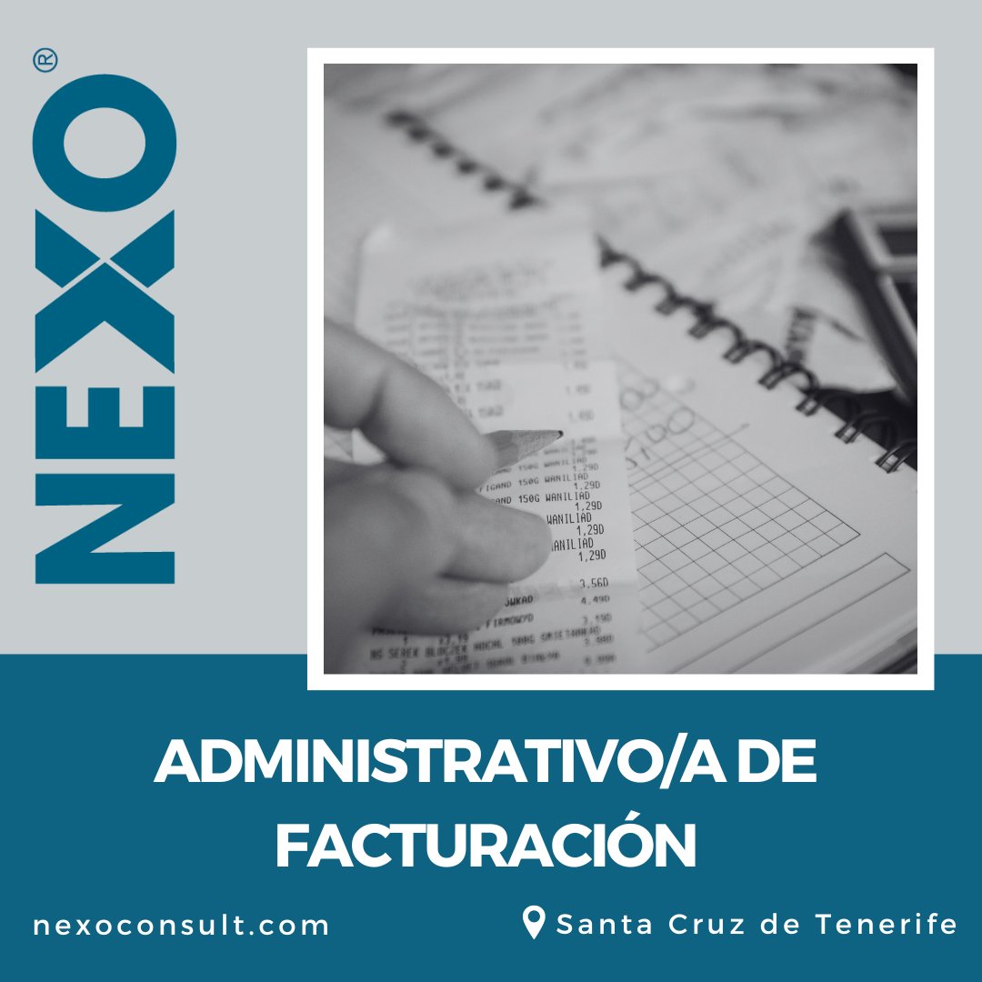NexoCanarias's tweet photo. #EMPLEO | Seleccionamos Administrativo/a de Facturación para Reconocida Empresa Nacional Sector Alimentación | Tenerife | Consulta requisitos e inscríbete a través de la web de Nexo: https://t.co/RQEIr2E5aW

#seleccióndepersonal #administrativo  #facturación  #tenerife #canarias https://t.co/OfctoPW7WD