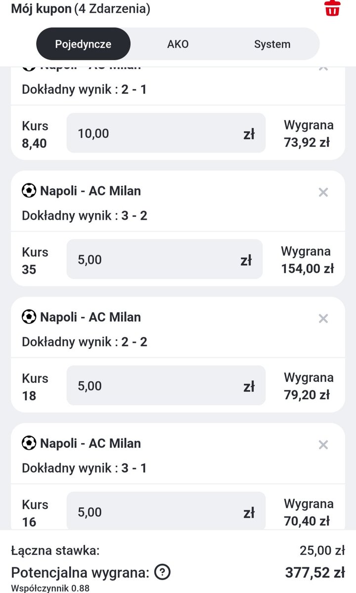 kochasiu1's tweet photo. Tak zwany klasyk, coś czuję że mogą być potężne cashouty dzisiaj. 4-2 po kursie 90 też brzmi fajnie xD #NapoliMilan https://t.co/g7cwJlgmah