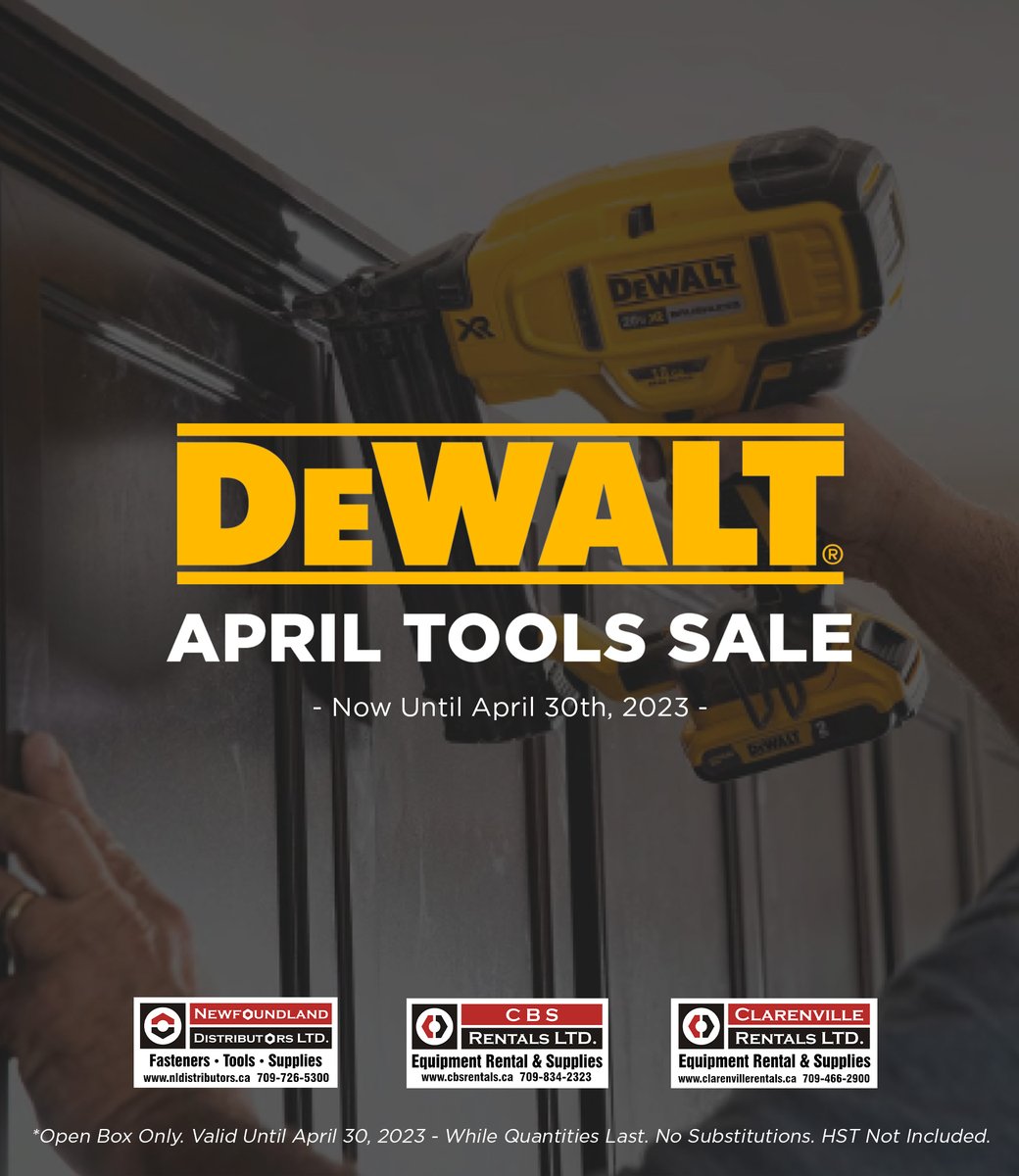 NLDistributors's tweet image. Ready, set, DIY! Don&apos;t miss your chance to save big on DeWalt tools and accessories during our April Tools Sale.

View our full flyer at: nldistributors.ca

📍 6-8 Mullaly Street, St. John’s
📲 (709) 726-5300

#DeWalt #AprilTools #DIY #HomeImprovement #ToolsoftheTrade