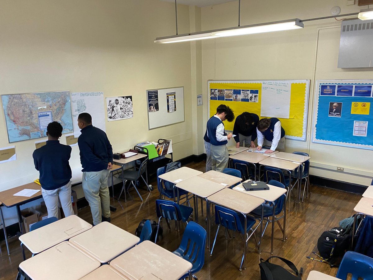 MountToday's tweet photo. In preparation for their upcoming AP Exams, students in Mr. Cristiano's AP World+ AP US History classes competed against each other in an Escape Room Simulation. Students worked together to decode clues related to the course to escape! #APWH #APUSH #strivefora5 #keepcalmandgeta5 https://t.co/Yx3R8FwgGT