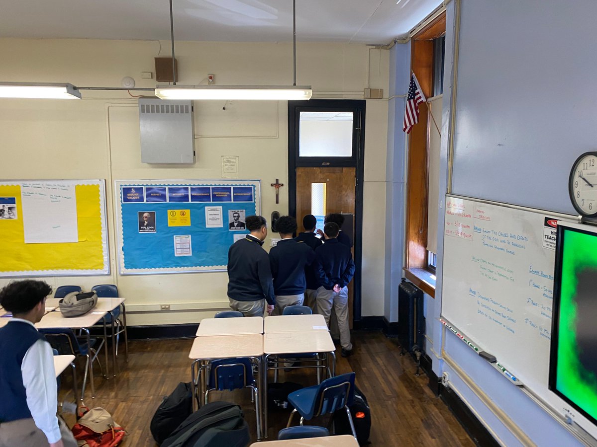 MountToday's tweet photo. In preparation for their upcoming AP Exams, students in Mr. Cristiano's AP World+ AP US History classes competed against each other in an Escape Room Simulation. Students worked together to decode clues related to the course to escape! #APWH #APUSH #strivefora5 #keepcalmandgeta5 https://t.co/Yx3R8FwgGT