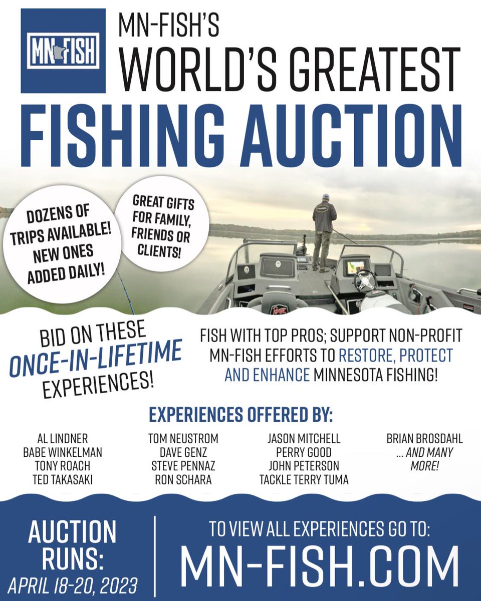 MNFISHCoalition's tweet photo. The World's Greatest Fishing Auction is underway today!
https://t.co/UbZ8DqonjO https://t.co/UROH3FhoT2