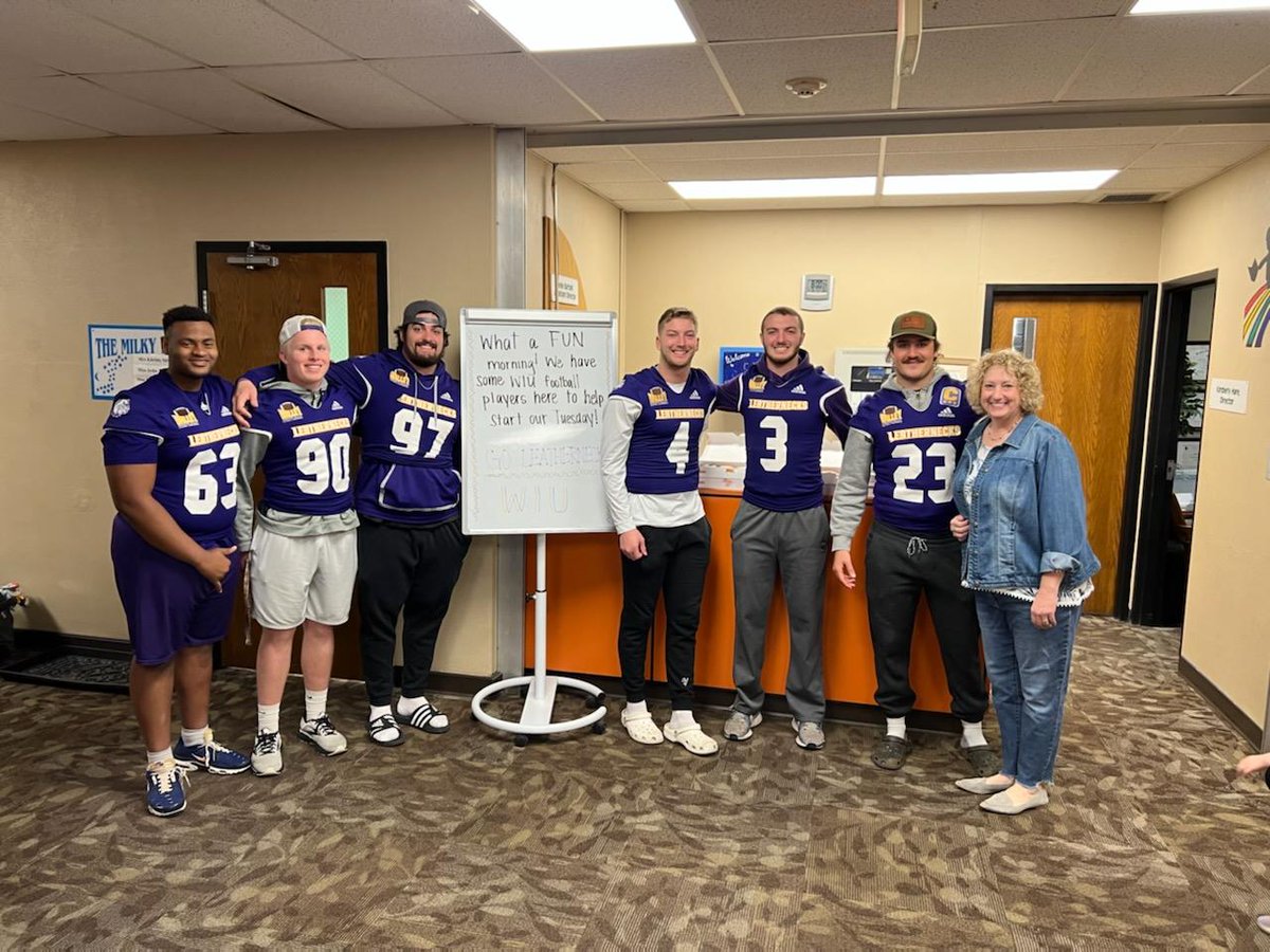WIUFootball's tweet photo. Ready to greet the day and some friends at Catch A Star Learning Center this morning https://t.co/CgfF7oYIE1