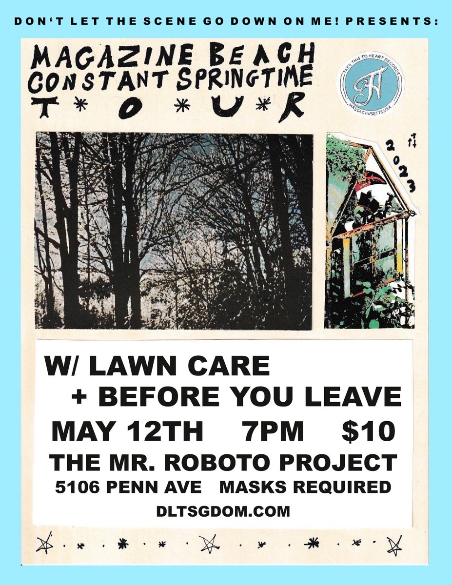 dltsgdomshows's tweet photo. NEW SHOW: @magazinebeans w/ @LawnCarePgh + @byl_pgh 5/12 at @RobotoProject!!

TICKETS: https://t.co/BnWtxJWRnu

FB EVENT: https://t.co/wVdaeYxMQl https://t.co/zKiKCwM0VO