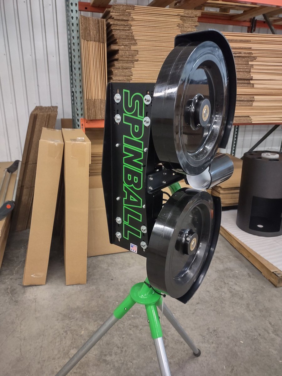 SpinballSports's tweet photo. This 2 wheel machine is shipping out today to an excited customer in California.  We have more in stock and ready to ship!  #baseball #pitchingmachine #madeinUSA https://t.co/F75QwVwId5