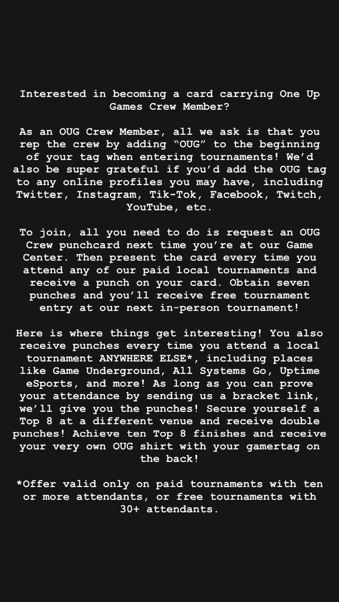 OneUpGamer's tweet photo. Join the OUG Crew!
#Videogames #videogametournament #competitiveGaming #SSBU #SSBM #MarioKart #Fortnite https://t.co/pzZxrZCkNi