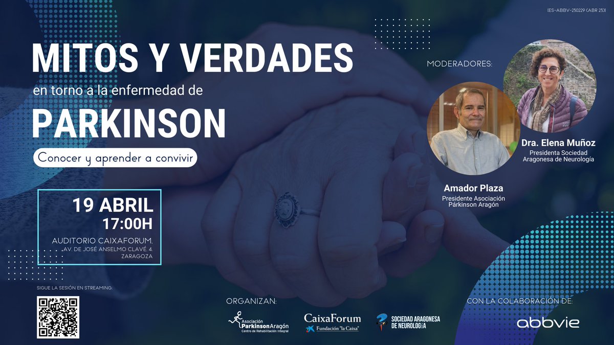 La Sociedad Aragonesa de Neurología y la Asociación Párkinson Aragón realizan una colaboración pionera para desmontar los mitos sobre el párkinson, con el apoyo de AbbVie 19 ABRIL, 17H: -Auditorio
<a href="/CaixaForumZgZ/">Caixa Forum Zaragoza</a>
-Streaming: youtube.com/live/Tlw8bbWGP……
-Centro Cívico de Monzón