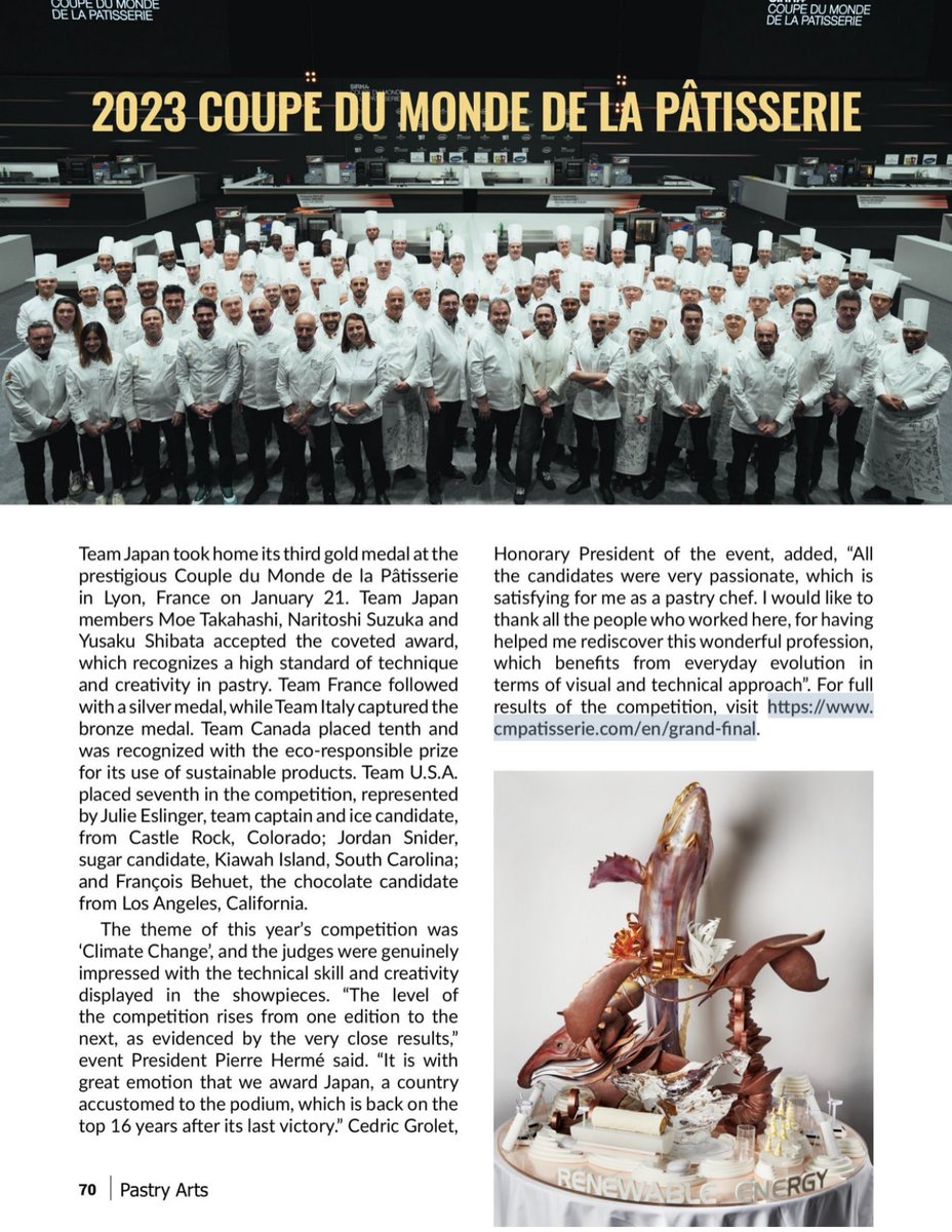 PastryTeamUSA's tweet photo. Thank you @pastryartsmag for covering and supporting @CMP_Lyon and @PastryTeamUSA #roadtolyon2025 #teamusa #pastry #pastrytips #pastrylove #pastrychef #food #foodie #lyon #france #foodporn #coupedumondelapatisserie #pastryteamusa #lyonfrance #pastryporn https://t.co/4WNDLf729W