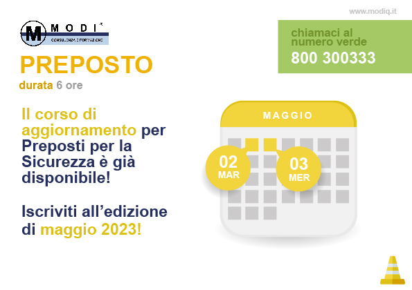MODIQ's tweet photo. Stai cercando un #corso per l'aggiornamento del tuo #preposto della sicurezza? Il corso del 2 e 3 maggio è #scontato del 10% e sono disponibili ancora pochi posti!
Per un preventivo personalizzato, un sopralluogo gratuito chiama il numero verde 800300333 gratis anche da mobile. https://t.co/Gg5Quz14BS
