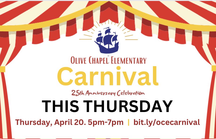 Olive Chapel Elementary School (@olivechapelelem) on Twitter photo It's almost time for our 25th anniversary carnival! We can't wait to see everyone! <a href="/ErinKelleyMay/">Erin May at OCE</a> #OCEstrongertogether #25yearsofOCE It's almost time for our 25th anniversary carnival! We can't wait to see everyone! <a href="/ErinKelleyMay/">Erin May at OCE</a> #OCEstrongertogether #25yearsofOCE