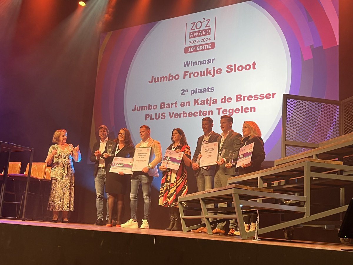Vakcentrum's tweet photo. Jumbo Bart en Katja de Bresser Baarle-Nassau en PLUS Verbeeten-Tegelen hebben een gedeelde 2e plaats ingenomen tijdens de ZO2Z verkiezing 2023-2024. Van harte gefeliciteerd! 🎉
#DagvanhetVakcentrum #Vakcentrum #nieuweenergie #ZO2Z https://t.co/y1JomfkAfB