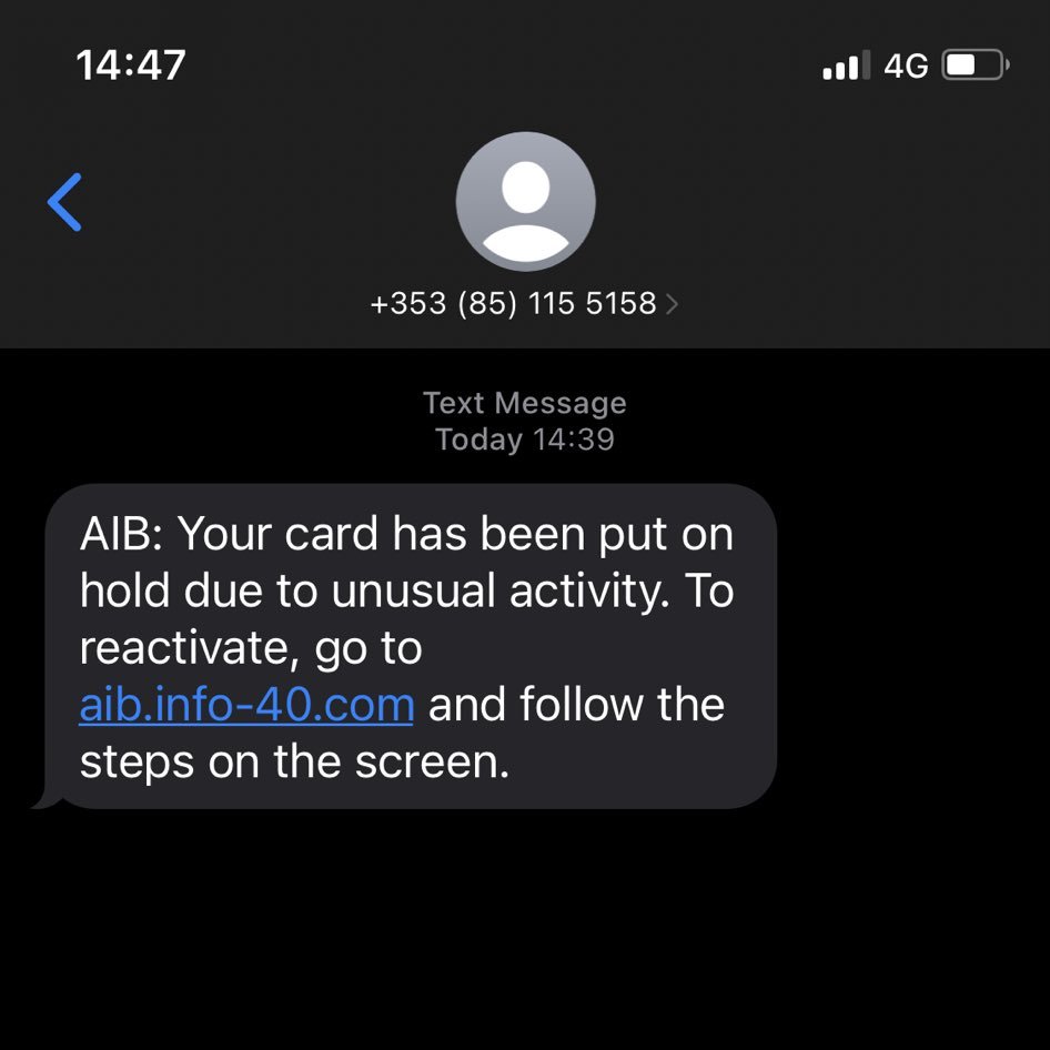 JCyberSec_'s tweet photo. Irish AIB SMS #phishing site 🏦
🌐hxxps://aib.info-40.com
Geo-blocked to Irish IPs only 🇮🇪
#KITIntel🔍 #Phishing https://t.co/ZEANnRWNon