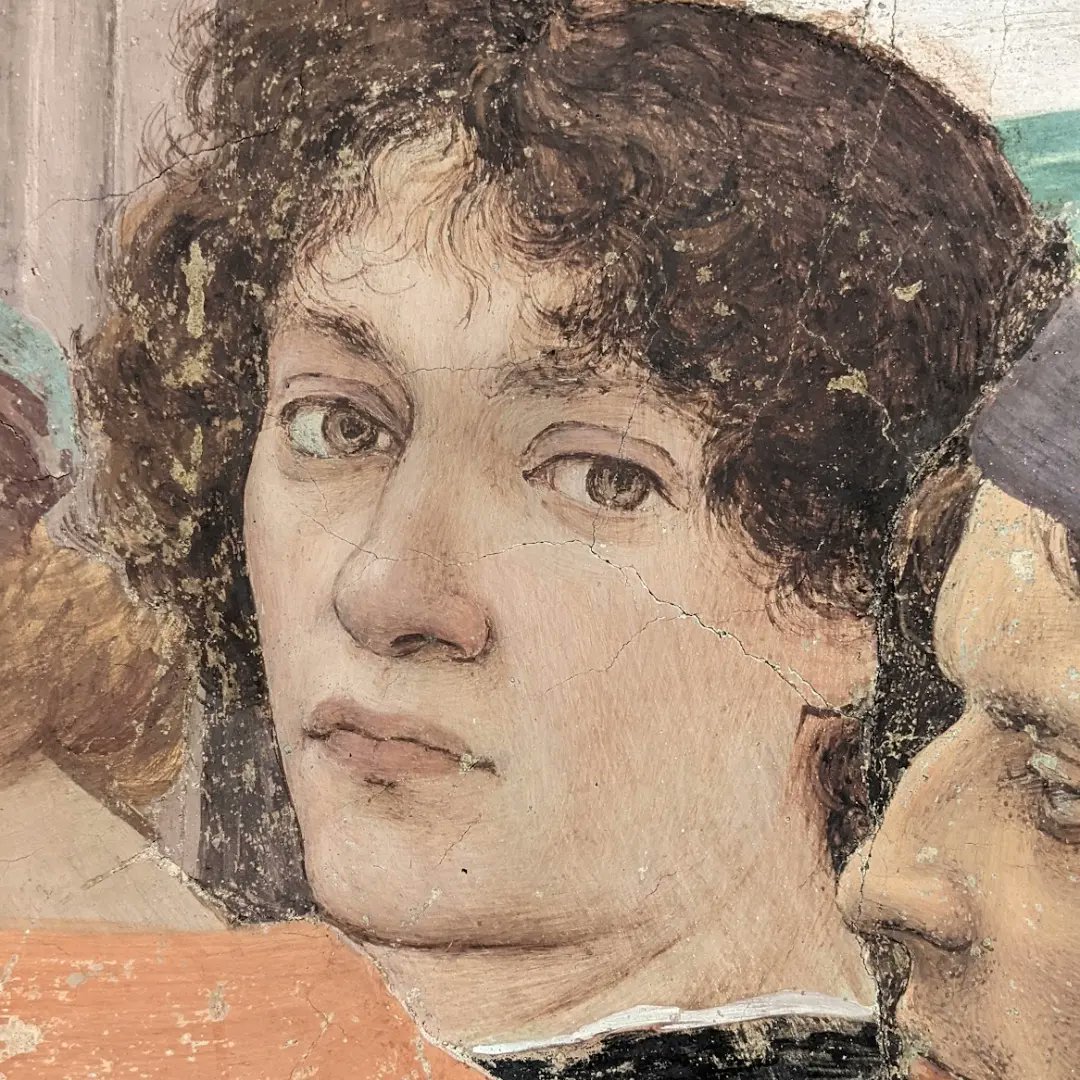 #FilippinoLippi died on this day in 1504 at the age of 47. Thousands of Florentines came to his funeral @ San Michele Visdomini.
Here the incredible set of portraits at the #Brancacci chapel in #Florence: his #selfie and friends, Antonio del #Pollaiuolo &amp; #Botticelli.