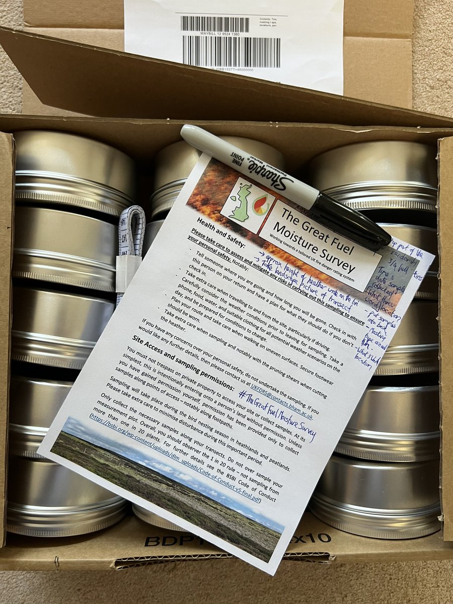 Dr. Gail Millin-Chalabi (@gmillin7chalabi) on Twitter photo Sampling tins, masking tape, cutters, black pen, what3words app and tape measure โ
All ready for heather sampling tomorrow as part of #TheGreatFuelMoistureSurvey. Excited to be part of this national survey for monitoring heather moisture <a href="/ukfdrs/">Toward a UK Fire Danger Rating System</a> @EPRGManchester <a href="/nkettridge/">Nick Kettridge</a> Sampling tins, masking tape, cutters, black pen, what3words app and tape measure โ
All ready for heather sampling tomorrow as part of #TheGreatFuelMoistureSurvey. Excited to be part of this national survey for monitoring heather moisture <a href="/ukfdrs/">Toward a UK Fire Danger Rating System</a> @EPRGManchester <a href="/nkettridge/">Nick Kettridge</a>