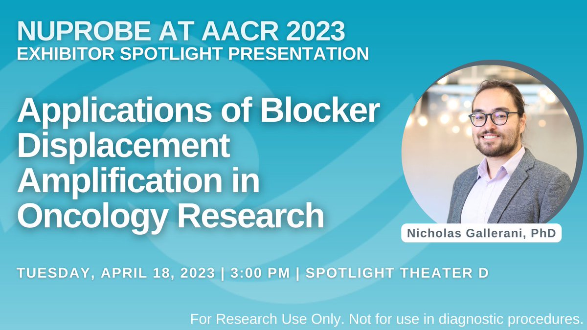 Nu_Probe's tweet photo. Join us today at 3 pm as we discuss BDA technology &amp; highlight recent applications in oncology research, including detection of MRD in NPM1+ AML &amp; KMT2A-rearranged AML &amp; introduce a BDA qPCR research assay for detection of MSI without the need for a matched normal #AACR23 https://t.co/DE6fkDiZcX