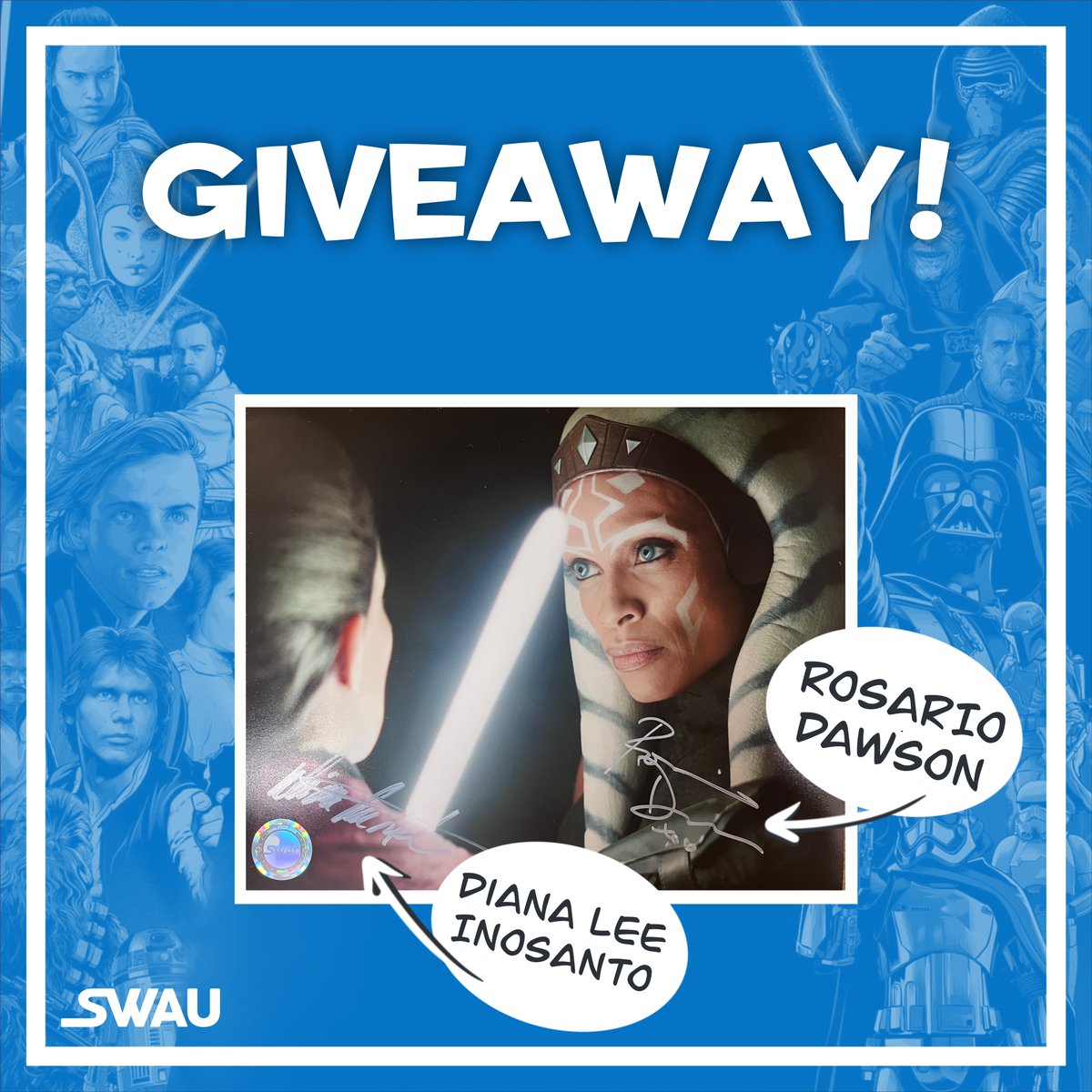 Now is your chance to win this DUAL photo of Ahsoka Tano &amp; Morgan Elsbeth signed by Rosario Dawson &amp; Diana Lee Inosanto!

To enter:

- Follow <a href="/swau_official/">SWAU</a> 
- Like &amp; RT
- Tag 1 friend PER COMMENT for Xtra entries

Good luck!

#starwars #ahsoka #giveaway