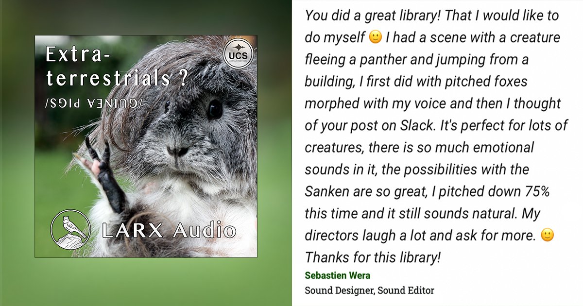 larxaudio's tweet photo. I feel so happy when I receive customer stories of successful use of my sound libraries! Now a testimonial from sound designer Sebastien Wera.
Thank you for your kind words, Sebastien!🙏🙏🙏
#sounddesign #soundeffects #ultrasonic #filmsound #gameaudio #gamedev #creaturedesign https://t.co/t0XVuqWxmC