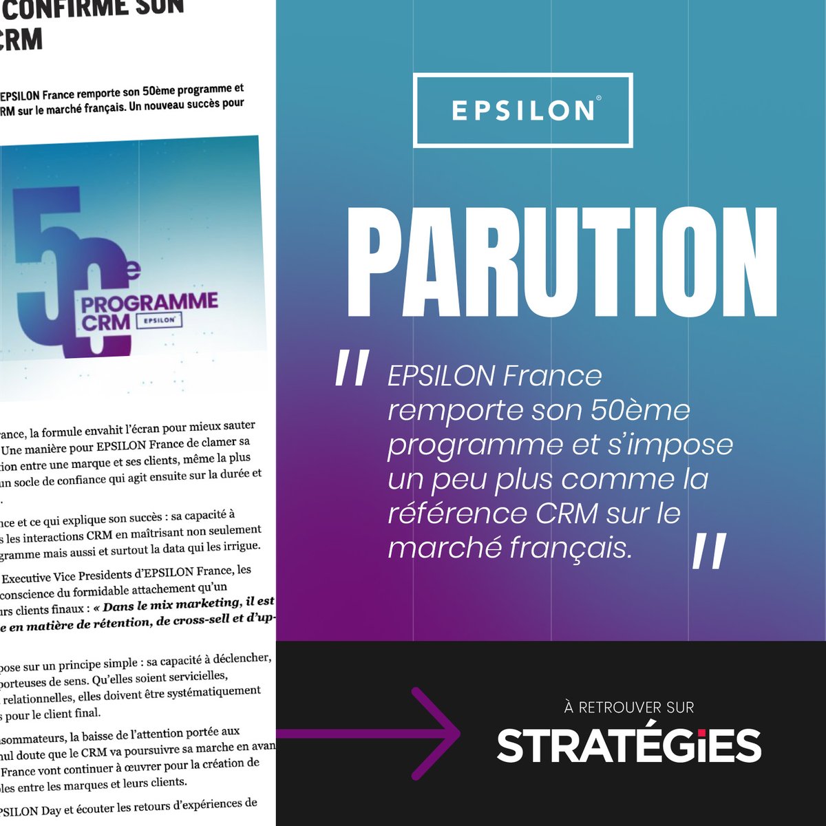 Epsilon France (@epsilondatamktg) on Twitter photo 🎉 Fiers d’avoir remporté notre 50ème programme CRM ! 🚀 Nos équipes œuvrent quotidiennement pour faire en sorte que chaque interaction entre une marque et ses clients compte. À lire sur <a href="/Strategies/">Strategies</a> 👉 ow.ly/5uKo50NLOah #EveryInteractionCounts 🎉 Fiers d’avoir remporté notre 50ème programme CRM ! 🚀 Nos équipes œuvrent quotidiennement pour faire en sorte que chaque interaction entre une marque et ses clients compte. À lire sur <a href="/Strategies/">Strategies</a> 👉 ow.ly/5uKo50NLOah #EveryInteractionCounts