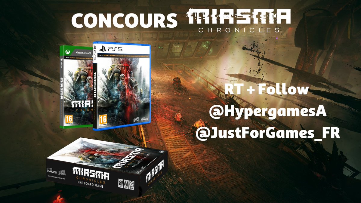 HypergamesA's tweet photo. #Concours 🔥

Pour la sortie de #MiasmaChronicles, tentez de gagner un Boardgame exclusif + 1 jeu sur la plateforme de voter choix 😍 
Au total 2 gagnants
Pour participer :

➡Follow @HypergamesA  + @JustForGames_FR 

➡RT le tweet

TAS le 23/05
👉 https://t.co/dYCiYQcVOz https://t.co/8fxpVbe0HG