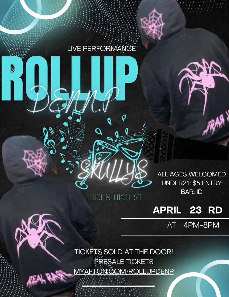 rollupdennP's tweet photo. Double Header This Weekend ‼️ Be There or Be Square 🚀 25+ on Saturday for 4/20 Event 🔥😶🌫️
& All Ages Welcomed Sunday ‼️
Grab a Friend & Some Tickets and Beat Me There 🚀
#420event #rollupdennp #independentartist #liveperformance #rap #vibes #cbus #explore #trending #viral2023 https://t.co/wLTXwtcUDV