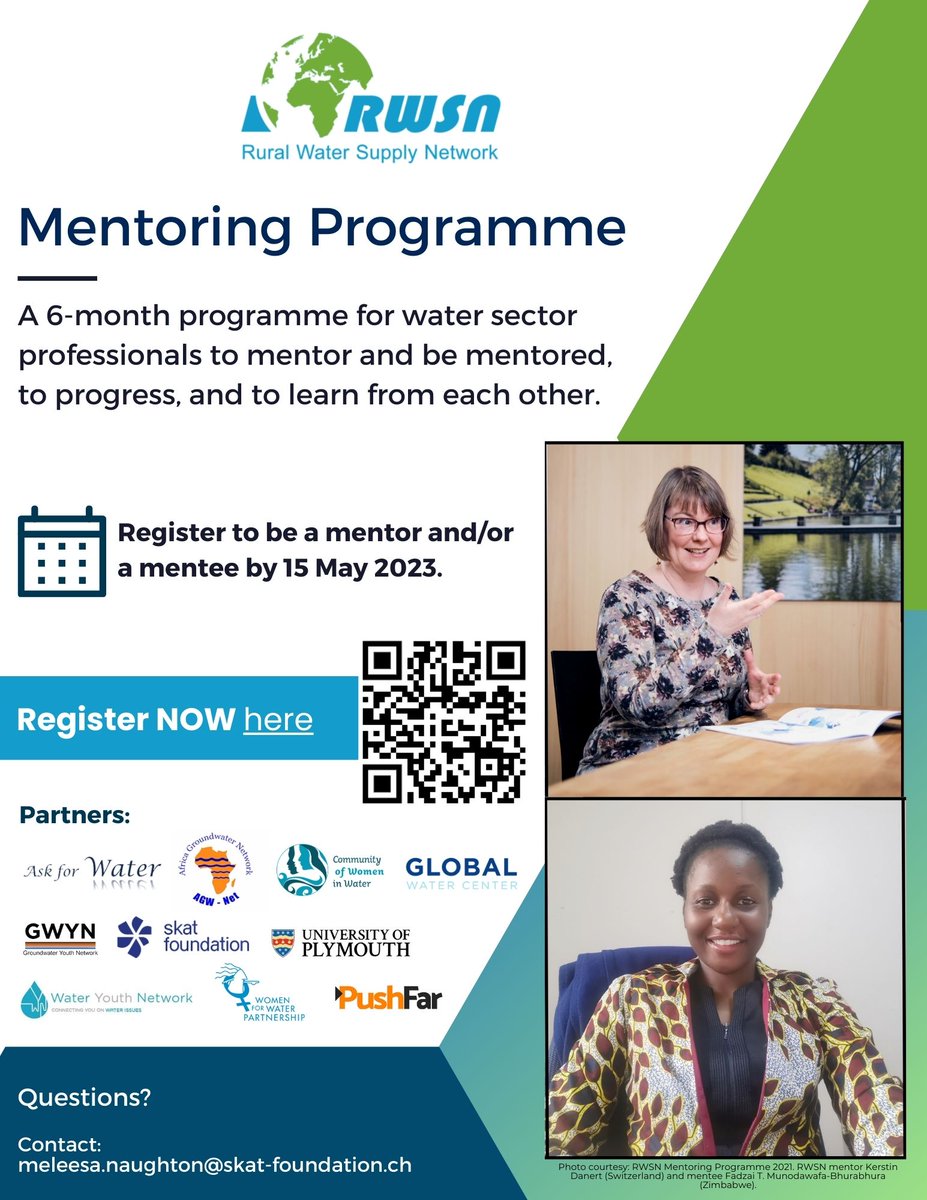 Calling all young water professionals seeking guidance to advance their careers or experienced professionals eager to share their skills! Check out the RWSN Mentoring Program💧Become a mentor or mentee ⬇️#watersector #mentoring #WASH