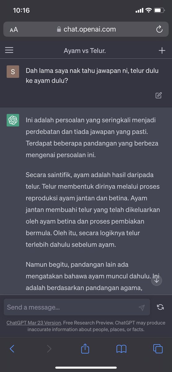 sabristubborn's tweet photo. Dah lama saya nak tanya soalan ni. Ayam dengan telur mana dulu?

Lepastu saya tanya soalan kedua.. kenapa perempuan selalu betul? Tengoklah Ai jawab apa? 

Dia pun error 😢👇 https://t.co/Y5uzPJEaot