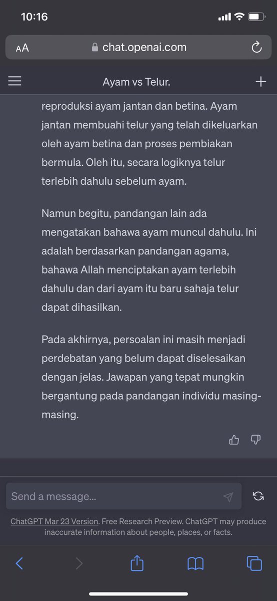 sabristubborn's tweet photo. Dah lama saya nak tanya soalan ni. Ayam dengan telur mana dulu?

Lepastu saya tanya soalan kedua.. kenapa perempuan selalu betul? Tengoklah Ai jawab apa? 

Dia pun error 😢👇 https://t.co/Y5uzPJEaot
