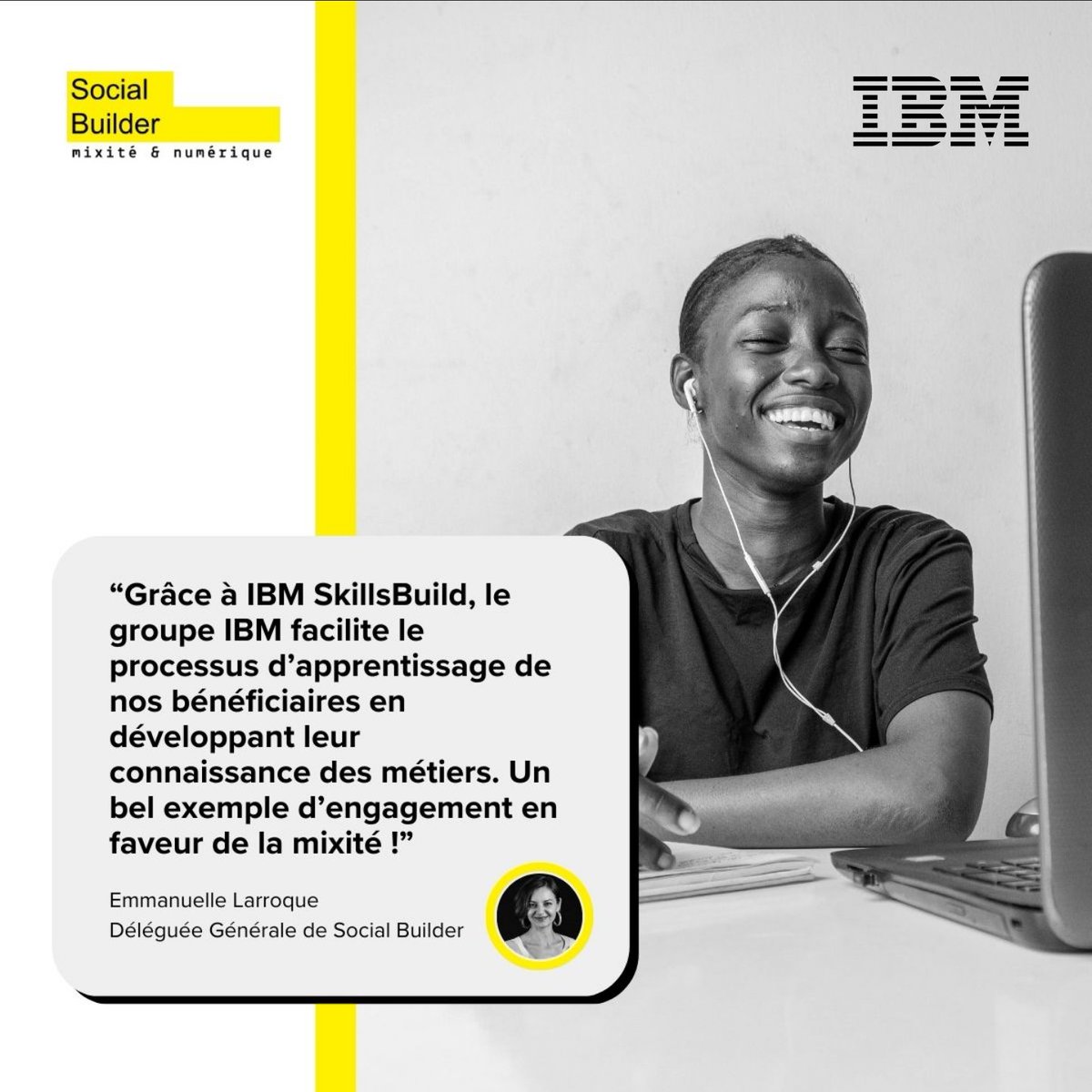 Social Builder (@socialbuilder) on Twitter photo Nous sommes ravi.e.s de notre partenariat avec <a href="/IBM_France/">IBM France</a> pour l'inclusion des femmes dans la tech !
Dans le cadre de cette collaboration, 300 femmes auront accès à la plateforme de #formation SkillsBuild d'ici fin 2023 en France.
#partnership #womenintech #emploi Nous sommes ravi.e.s de notre partenariat avec <a href="/IBM_France/">IBM France</a> pour l'inclusion des femmes dans la tech !
Dans le cadre de cette collaboration, 300 femmes auront accès à la plateforme de #formation SkillsBuild d'ici fin 2023 en France.
#partnership #womenintech #emploi