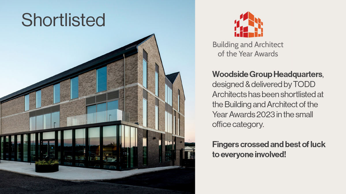 TODDArchitects's tweet photo. Woodside Group HQ, designed & delivered by TODD Architects has been shortlisted at the Building and Architect of the Year Awards 2023 in the small office category! Fingers crossed and best of luck to everyone involved! @GroupWoodside @BuildingAwardIE #Buildingoftheyear https://t.co/8lFcBSnhch