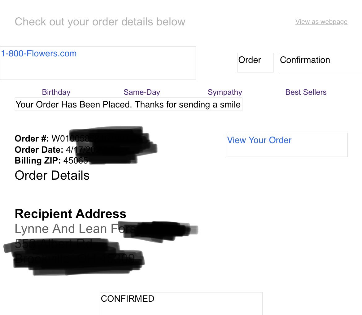 GolfCincy's tweet photo. I swear I have the worst luck with retailers. I sent flowers via @1800flowers and input the correct names and delivery date for 4/18. Overnight, someone at #1800flowers changed the recipient names and the ship date. Now they are misspelled and I look like an idiot. And it’s late https://t.co/dmcfMVkzpn