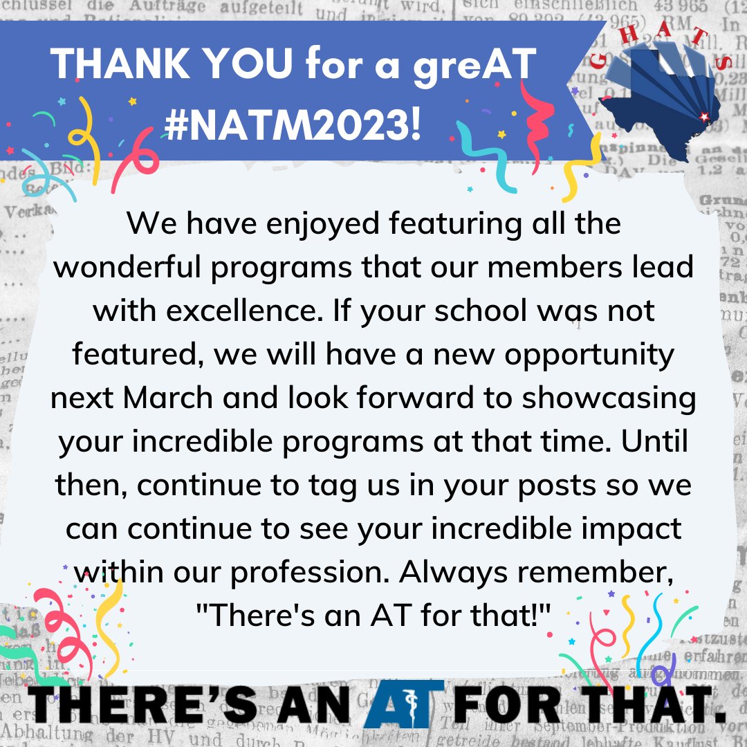 GHATSdotORG's tweet photo. Until next year!!! #NATM2023 #TheresAnATForThat #AT4Me #AT4ALL @NATA1950 @SWATAD6 @TexasSSAT @tsata_team https://t.co/x1Bm2UkIBI