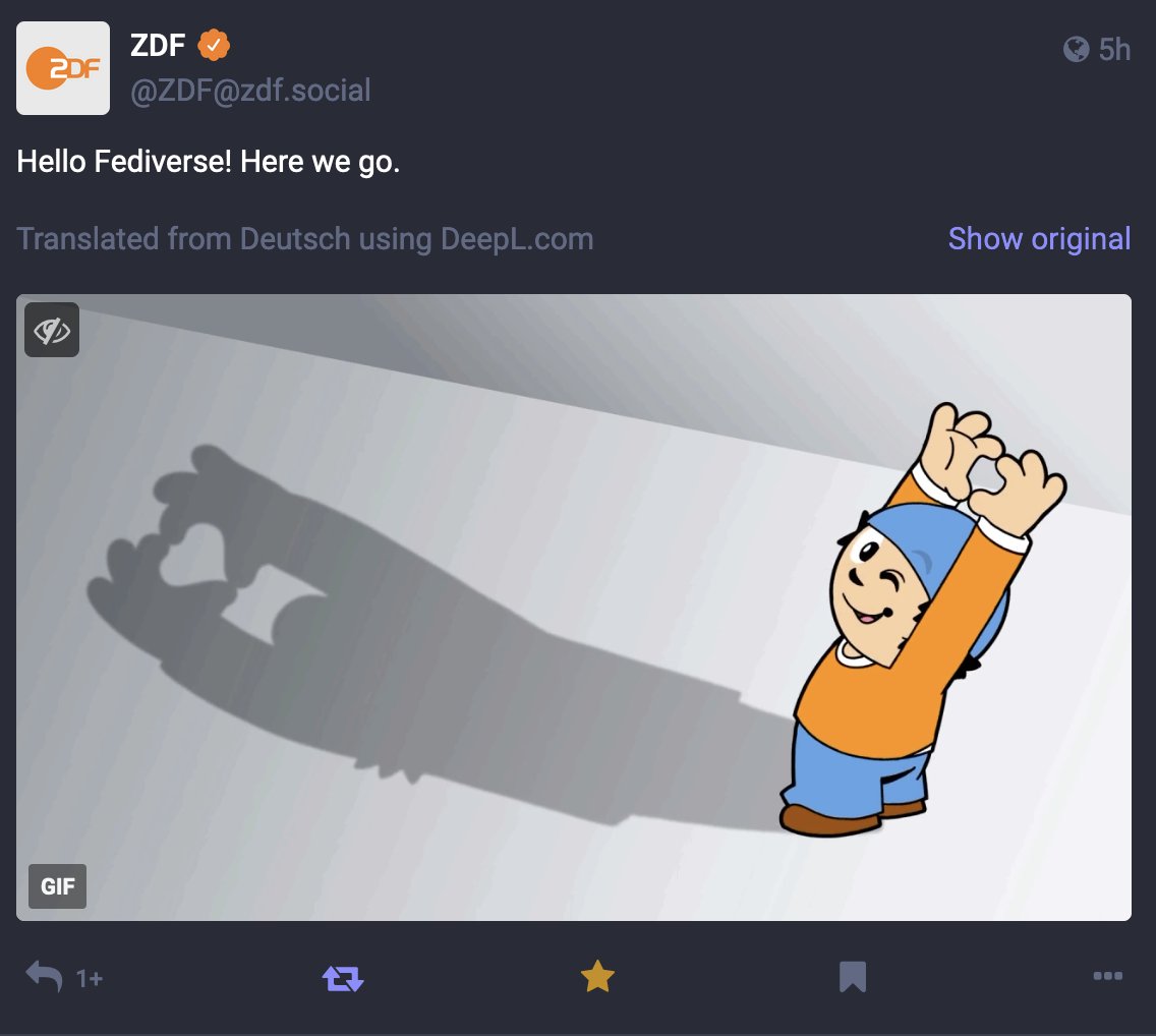 We welcome Germany's national public television broadcaster, @zdf to #Mastodon today! We are very excited you are there! ✊ #Mastodon #PublicMedia zdf.social/@ZDF