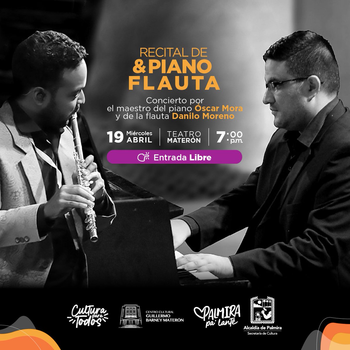 AlcaldiaPalmira's tweet photo. ¡Recital de piano y flauta! 🎹🎷

Invitamos a toda la comunidad de Palmira a disfrutar del recital de piano del maestro Óscar Mora y el concierto de flaura de Danilo Moreno. 🙌 https://t.co/UHgE3wjeGU