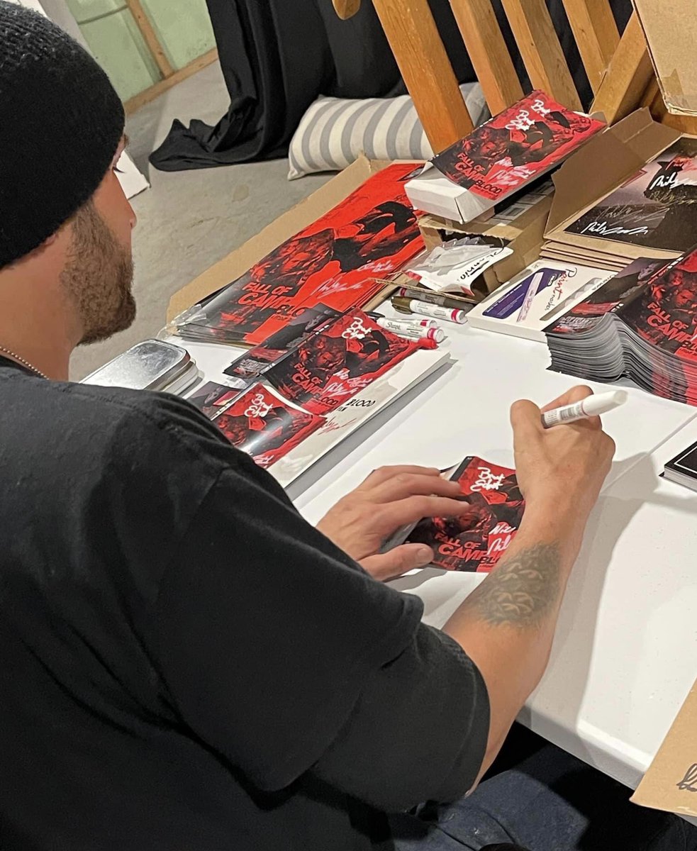 TheFallofCampB's tweet photo. @goregalor signing posters, masks, movies &amp; machetes for the FOCB campaign.  Brent did an amazing job as Jason Voorhees in the film. You can watch it here: https://t.co/WQ8H81glZ0 @SlashNCast https://t.co/c1uSuaKO2N
