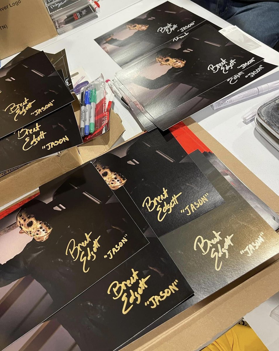 TheFallofCampB's tweet photo. @goregalor signing posters, masks, movies &amp; machetes for the FOCB campaign.  Brent did an amazing job as Jason Voorhees in the film. You can watch it here: https://t.co/WQ8H81glZ0 @SlashNCast https://t.co/c1uSuaKO2N