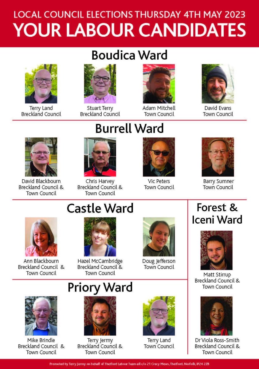 BrecklandLabour's tweet photo. Postal Vote Ballot papers will be arriving THIS week. Wherever you live in #Thetford, you can vote for a LABOUR candidate. You will have hopefully already received at least one of our leaflets over the past few weeks. https://t.co/CiEIuA0Jm7