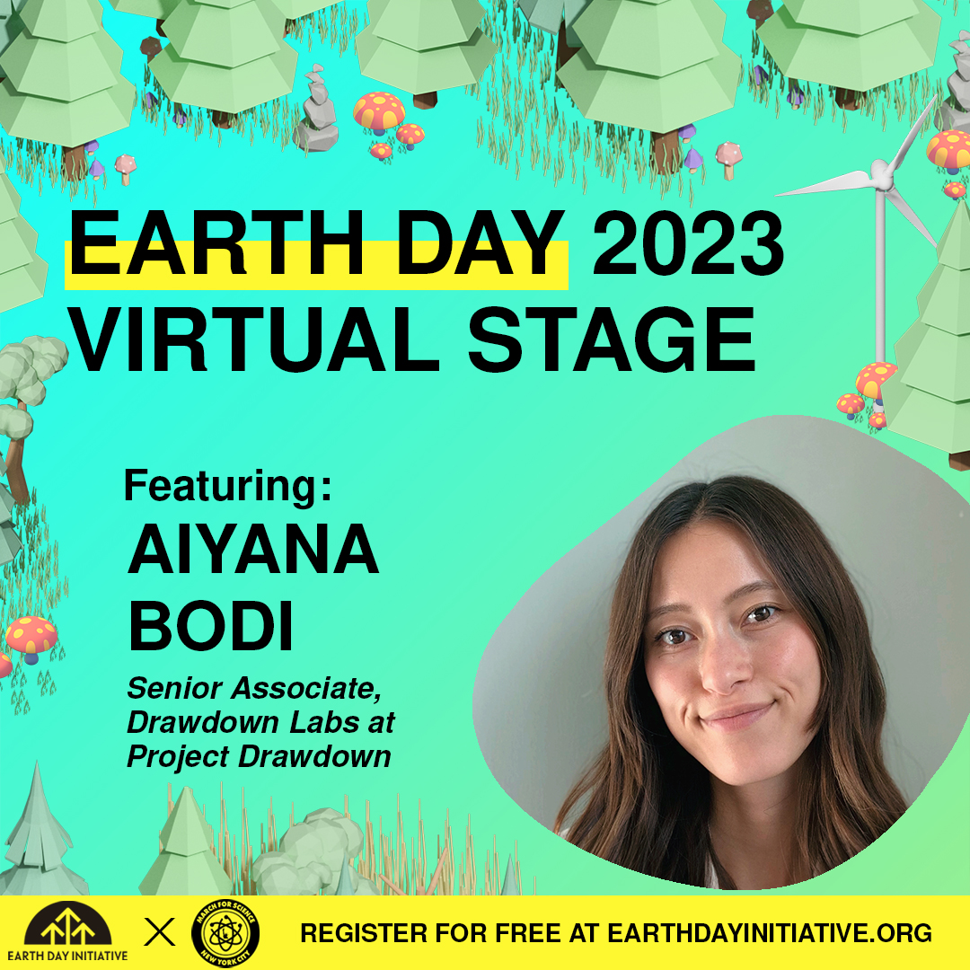 ProjectDrawdown's tweet photo. Plans tomorrow? We are excited to announce @ProjectDrawdown's @aiyanabodi will appear on the #EarthDay2023 Virtual Stage w/ @earthdayorg &amp; @sciencemarchnyc on April 19th at 4 pm ET! 

Watch for free ➡️ https://t.co/ZFXleS9CBN

#ClimateAction #EarthDayVirtualStage #DrawdownLabs https://t.co/aFd9lkJ4xN
