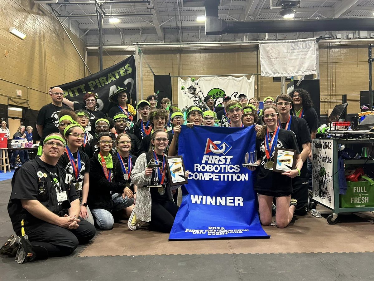 pittpirates2642's tweet photo. Almost halfway to Houston to compete at the FIRST World Championships. The pit and robot are on the bus with the team and we are pumped to be on Newton's field!  We are excited to represent Pitt County and NC at the Worlds!
@252Buzz @wnct9 https://t.co/nOFDUZM5VU