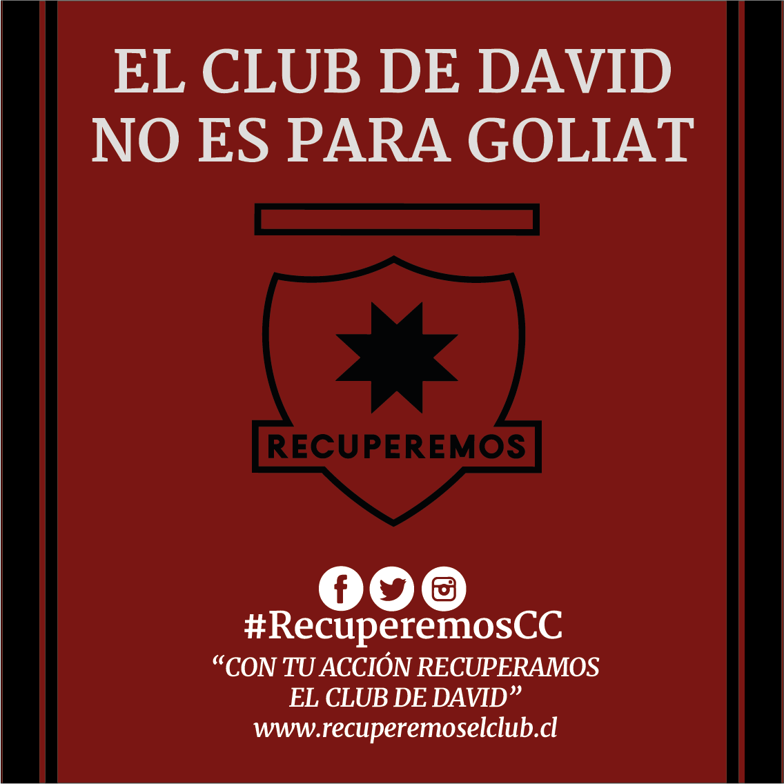 RecuperemosCC's tweet photo. Amigos de #recuperemoscc, estaremos el día Sábado 22 en la feria de los compañeros de @mfuerzadestreza, así que no te quedes fuera del mayor evento de los 98 años de Colo-Colo, desde las 11 hrs. habrán muchas sorpresas, los esperamos! EL CLUB DE DAVID NO ES PARA GOLIAT. https://t.co/t23UUQTZsY