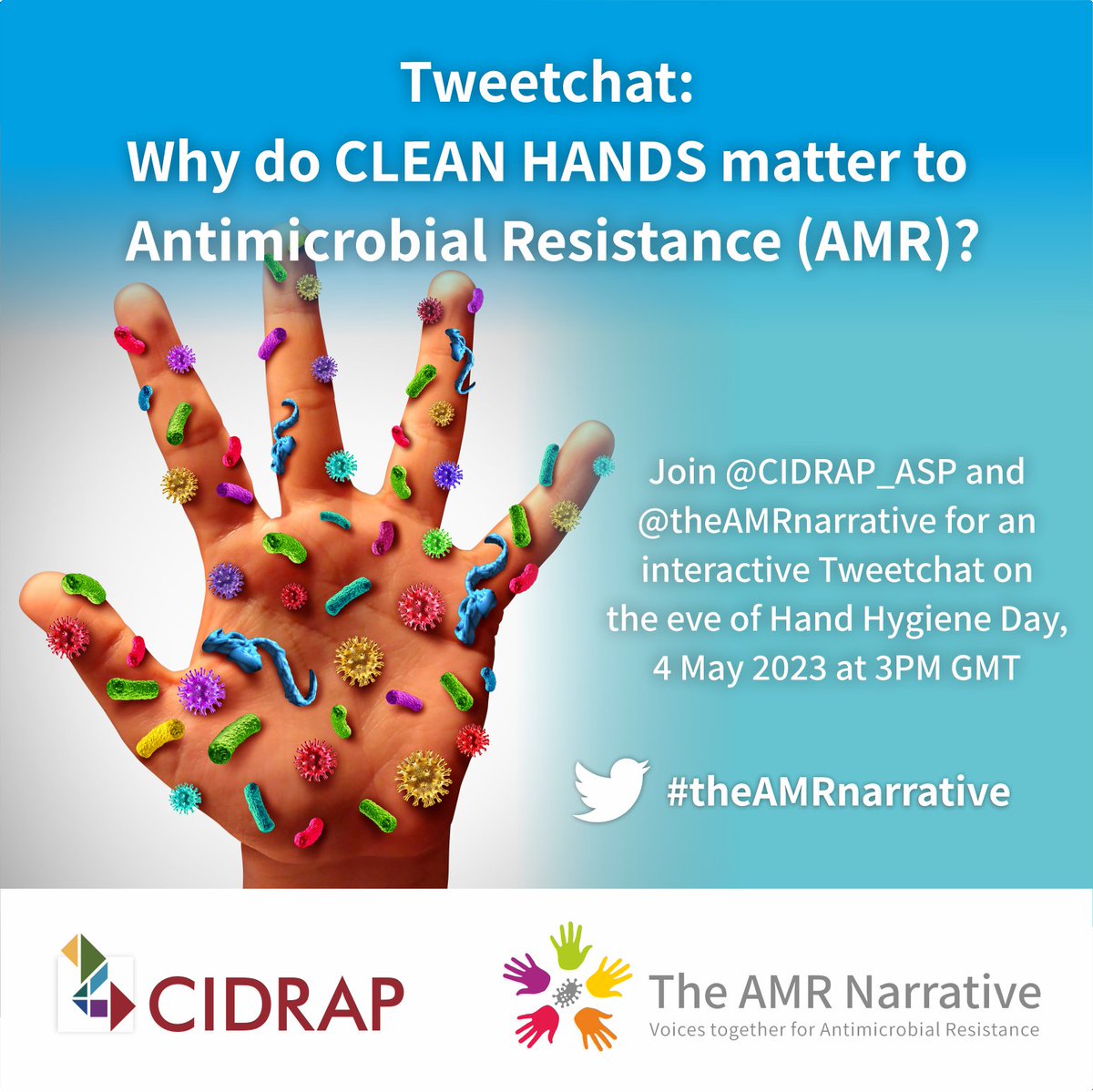 theAMRnarrative's tweet photo. Another Tweetchat we can't wait to host in partnership with @CIDRAP_ASP on the eve of #HandHygieneDay to share views around CLEAN HANDS & #AntimicrobialResistance
All welcome using #theAMRnarrative hashtag
4 May, 3PM GMT
More here: https://t.co/sDhNUBW1R9
#AMR #PatientSafety https://t.co/zYZMiNIKhb
