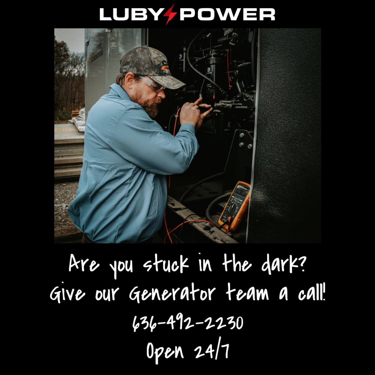 Don't get caught in the dark! 

Call today for all your generator and air compressor needs at 636-492-2230