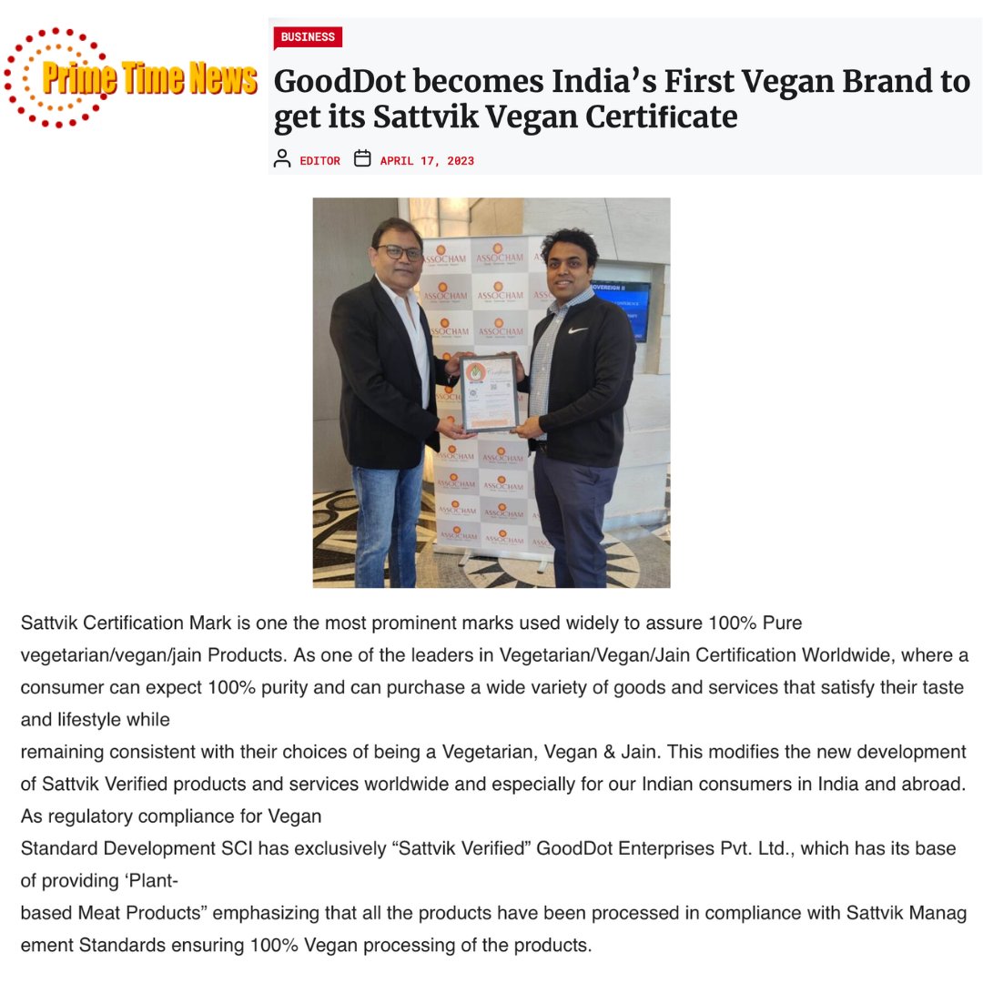 sattvikindia's tweet photo. It’s a pleasure to associate with a brand like GoodDot, where the objective is to increase the natural and safe use of plant-based products and set a benchmark by terminating the processes harming nature. #gooddot #sattvikhaitoshudhhai #sattvikcouncilofindia https://t.co/VLDvexDuE1
