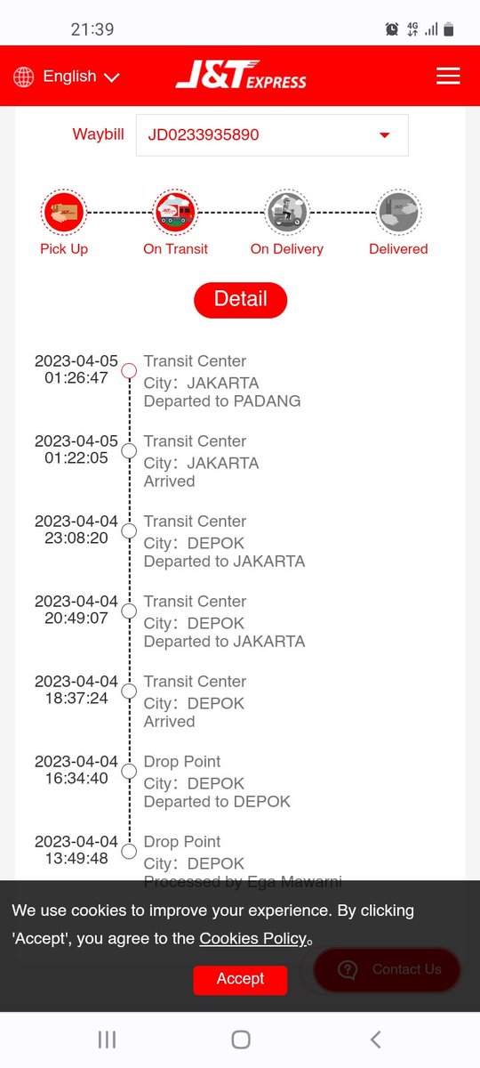 DitoAlam's tweet photo. @jntexpressid halo, mhn infonya. Ini paket dr tgl 4 april dikirim sd skrg blm ada kabarnya. 😩 https://t.co/3DSgkBoGCR