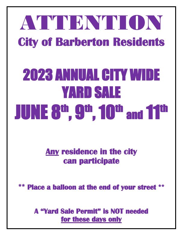 City of Barberton on Twitter "The Barberton City Wide Yard Sale will